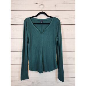 Aeropostale Women's Green Waffle‎ Knit Long Sleeve Thermal Top Size XL